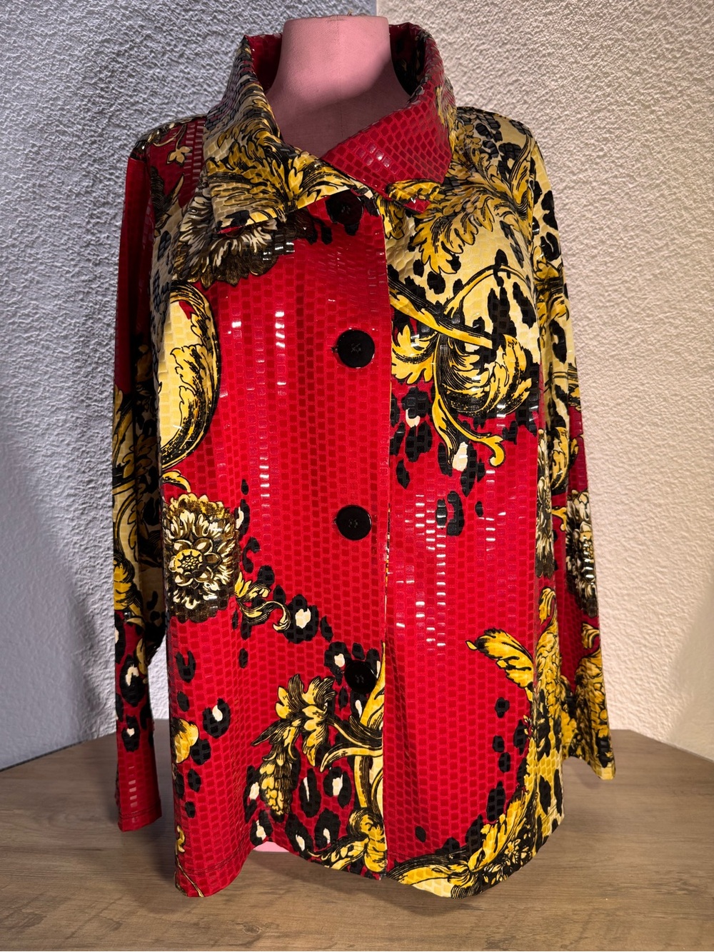 George Simonton SIMONTON Says Red Animal Print Jacket 1X Shimmer